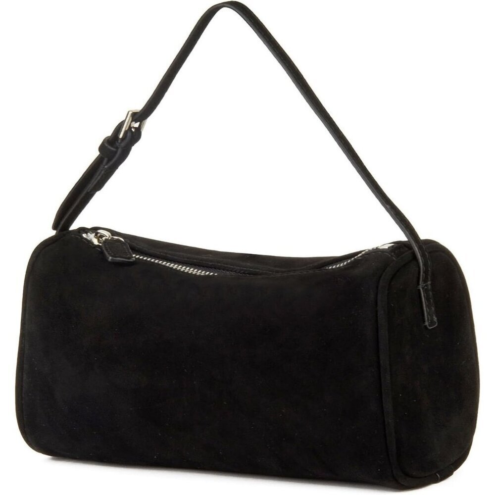women Black Suede Leather Small Crossbody Hobo Shoulder Bag with Adjustable strp